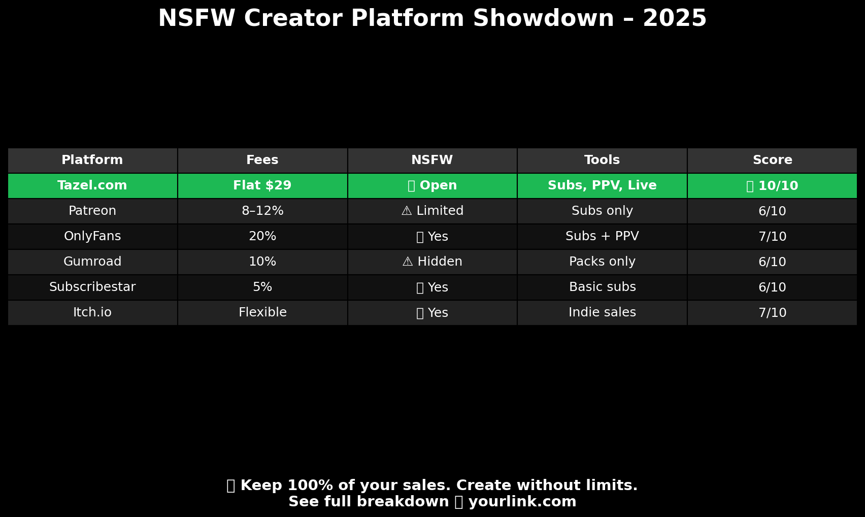 Best Platforms for NSFW Content Creators (2025) – Tazel.com vs Patreon, OnlyFans & More